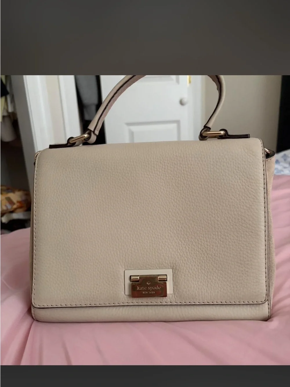 Kate Spade Cream Leather Magnolia Park Laurel Satchel Crossbody Box & Dust Bag